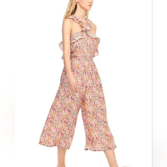 Rebecca Taylor Margo Floral Ruffle Silk Cropped Jumpsuit Size 0 (or xs) - Picture 2 of 16